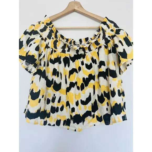 Who What Wear Linen Blend Crop Top Sz XL Off-The-Shoulder Flowy Boho - Picture 1 of 9